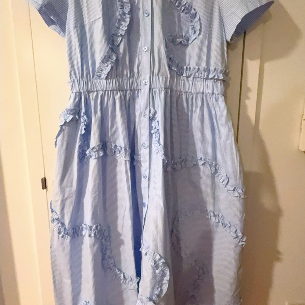 kate spade Light Blue Ruffle-Trim Button Front Midi Dress - Picture 5 of 7